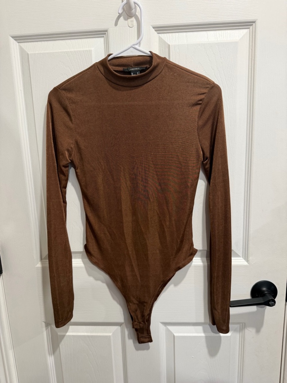 Forever 21 Brown Ribbed Mock Neck Bodysuit